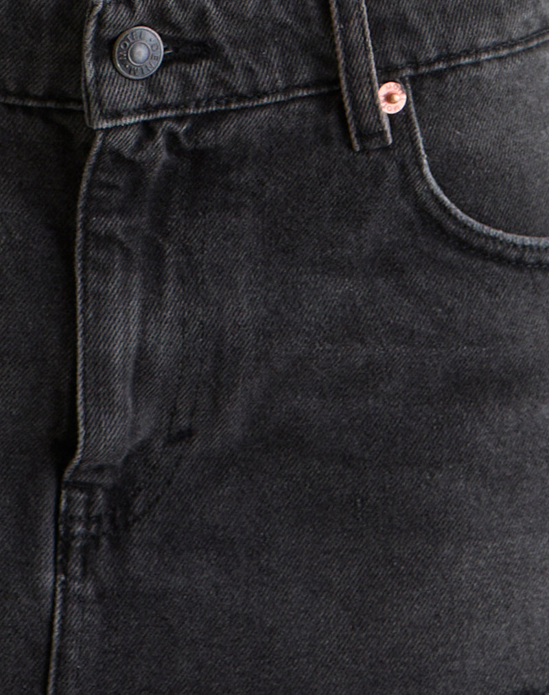 Image of Ripped Raw Hem Denim Mini Skirt in Vintage Black