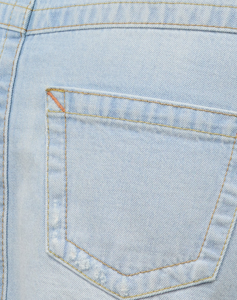 Image of Ripped Raw Hem Denim Mini Skirt in Sky Blue