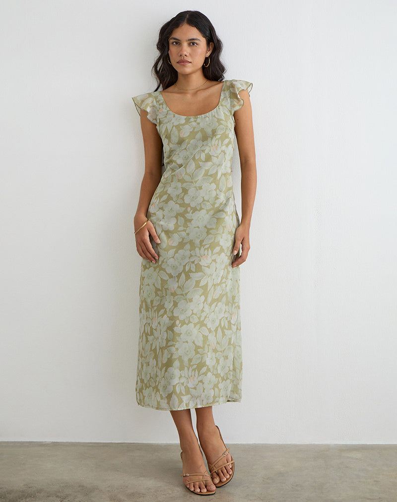 Image of Risala Scoop Midi Dress in Pale Flower Green