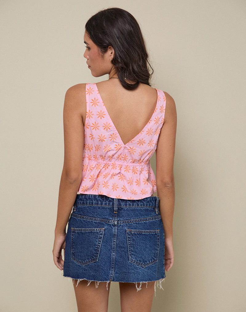 Image of Rolia Tie Front Top in Tile Flower Pink