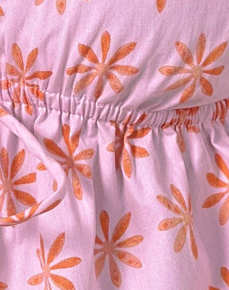 Image of Rolia Tie Front Top in Tile Flower Pink