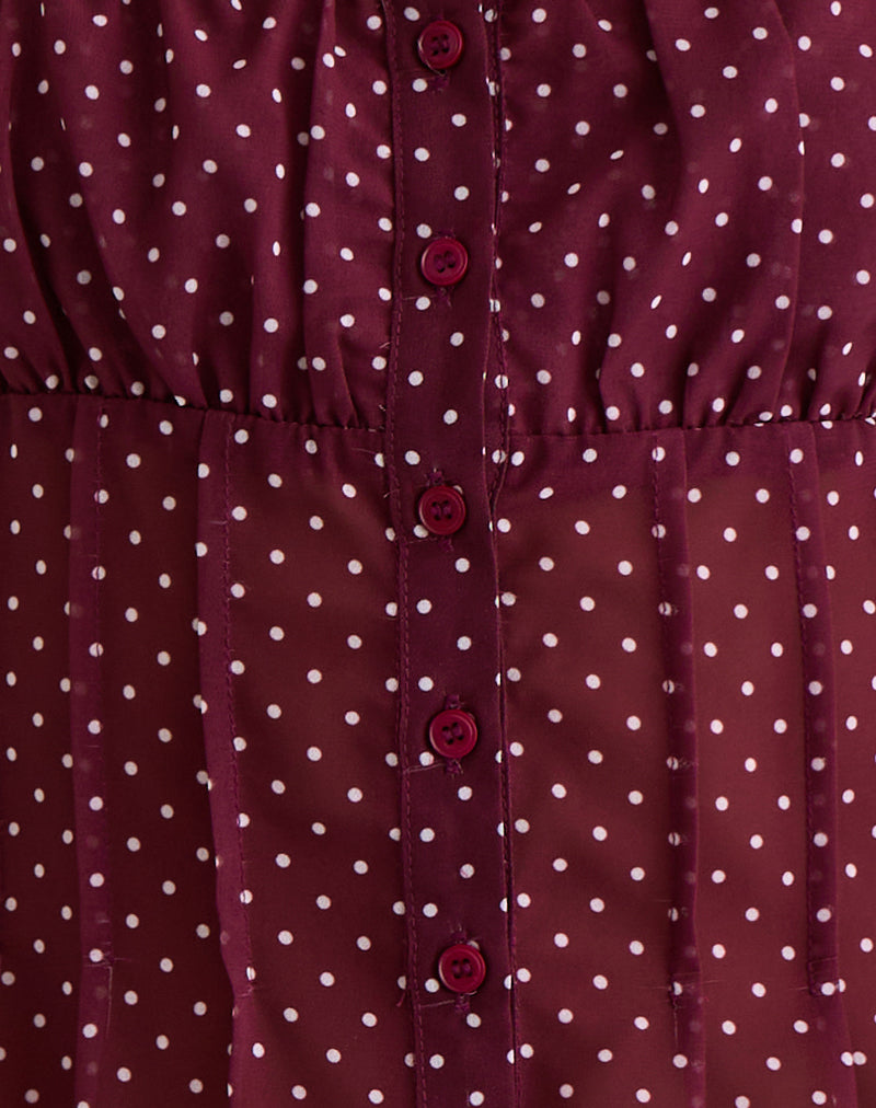 Image of Rolina Blouse in Chiffon Mini Polka Burgundy