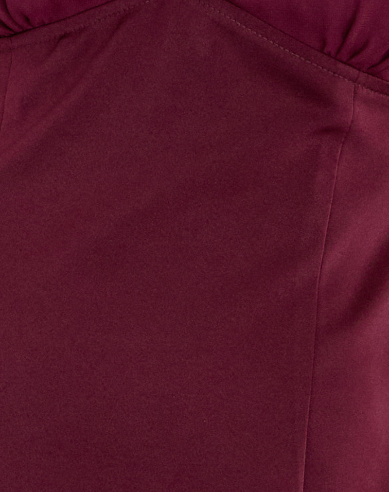 Image of Rosali Mini Dress in Satin Chiffon Burgundy