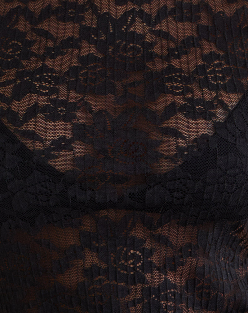 Image of Roselani Ruffle Hem Top in Lace Black