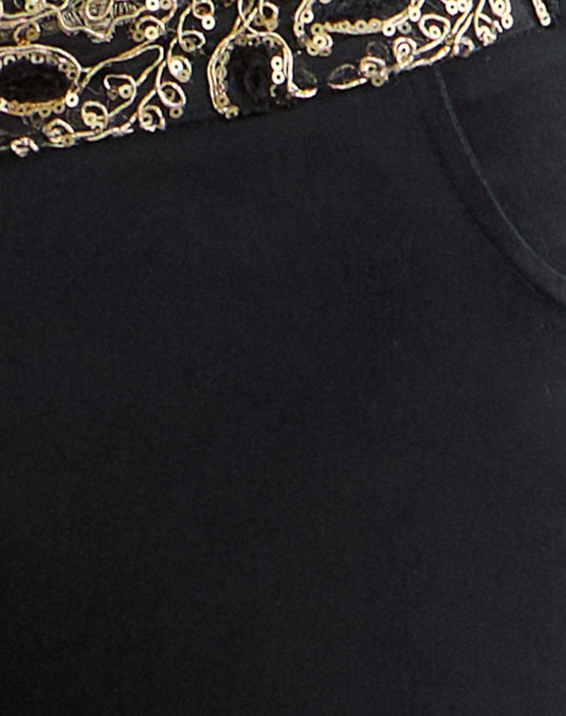 Image of Rosimo Flare Trouser in Black with Embroidered Sequin Trim