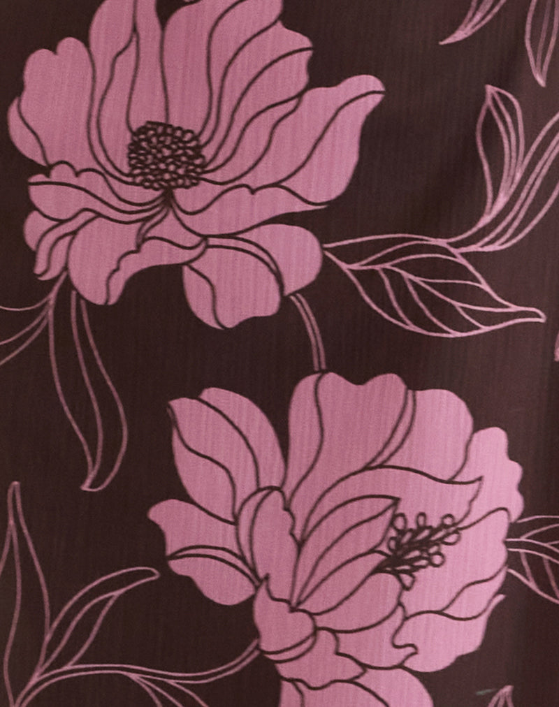 Image of Rujira Cowl Midi Dress in Flare Floral Pink Brown