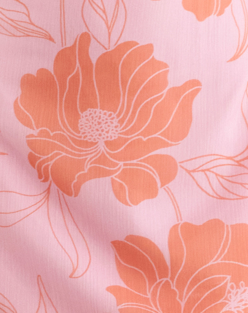 Image of Rujira Cowl Midi Dress in Floral Pink Orange