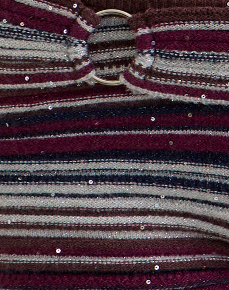 Image of Ruvan Micro Short in Horizontal Stripe Maroon Navy Shimmer