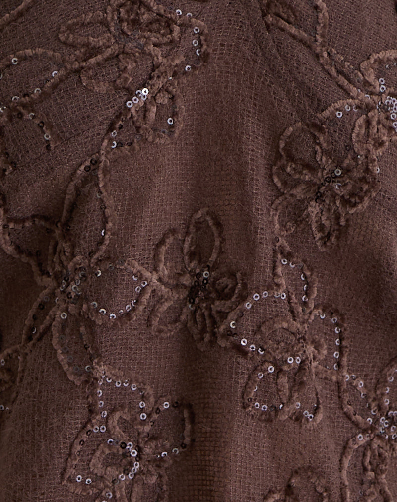 Image of Ruwi Sequin Knit Halter Top in Dark Brown
