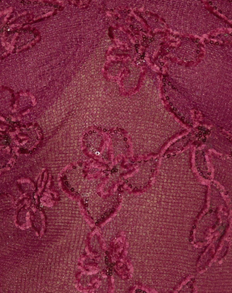 Image of Ruwi Halter Top in Sequin Knit Burgundy