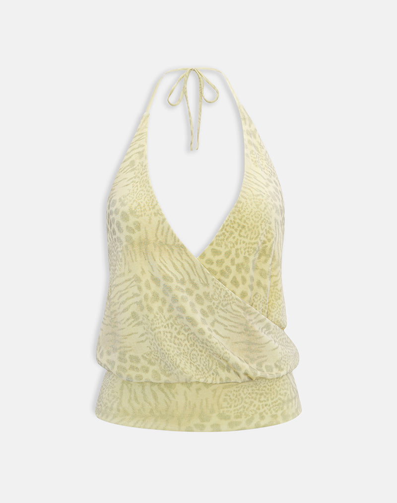 Image of Sadara Drape Halter Top in Green Leopard