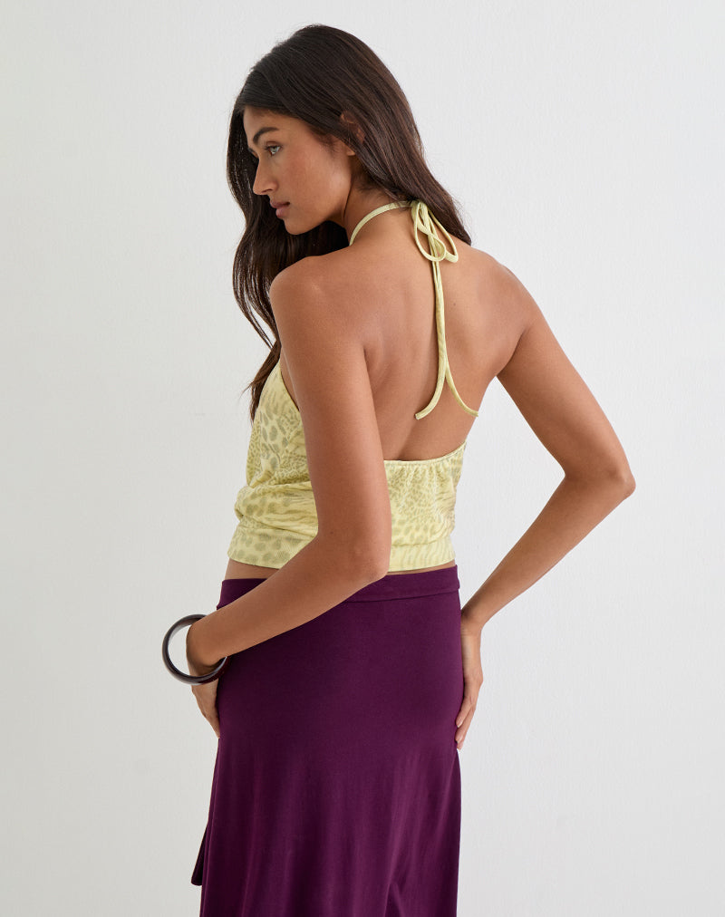 Image of Sadara Drape Halter Top in Green Leopard