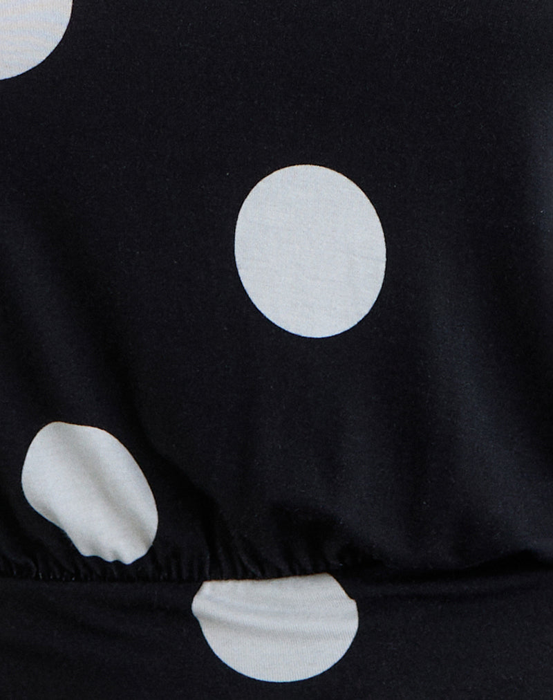 Image of Saerin Halter Top in Monochrome Black with White Polka Print