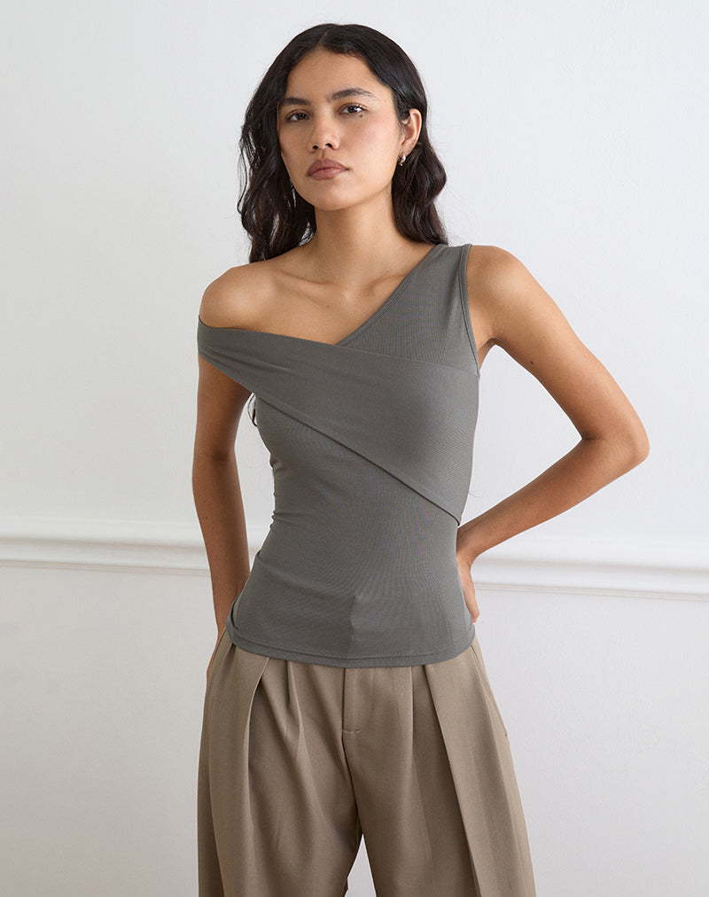 Image of Sahar Top in Ribbed Warm Grey Eco Lyocell