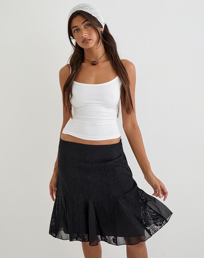Image of Saiwa Midi Skirt in Floral Lace Black