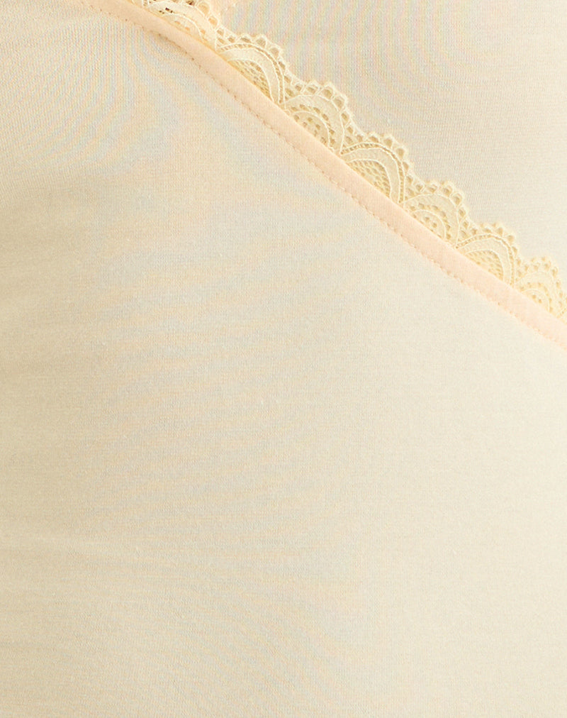 Image of Sajiwa V Neck Top in Buttermilk with Lace Trim
