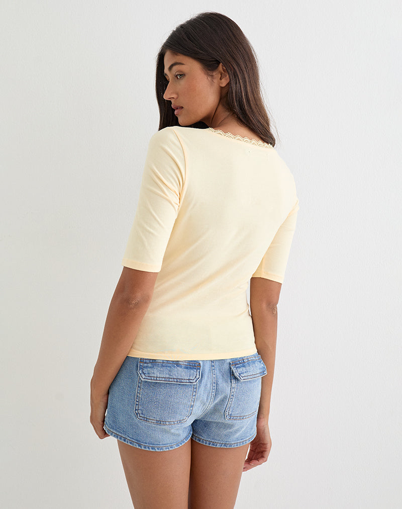 Image of Sajiwa V Neck Top in Buttermilk with Lace Trim