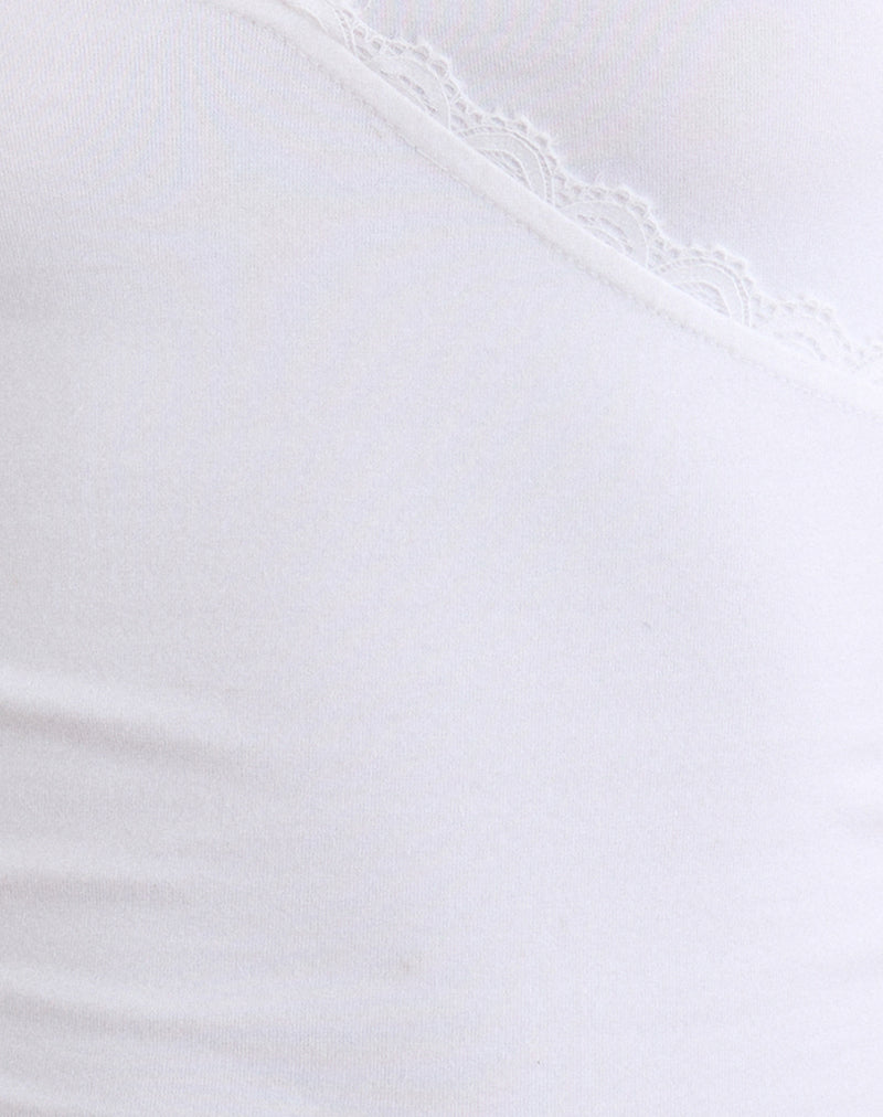Image of Sajiwa V Neck Top in White with Lace Trim
