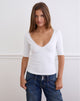 Image of Sajiwa V Neck Top in White with Lace Trim