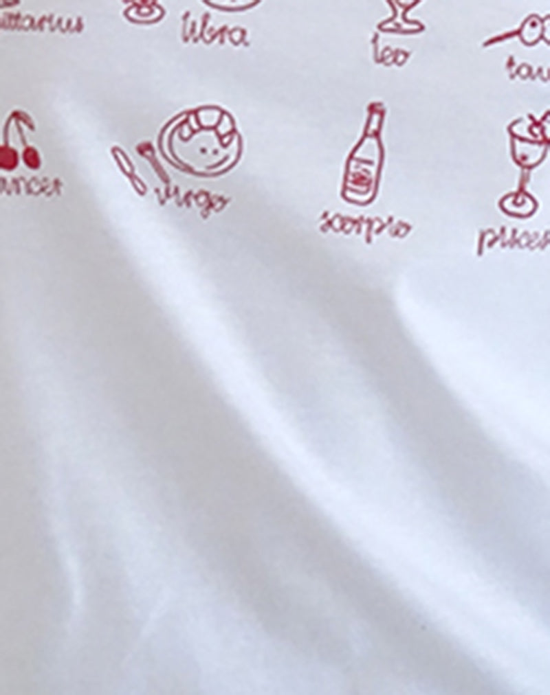 Image of Saki Tee in White with Red Star Signs Print
