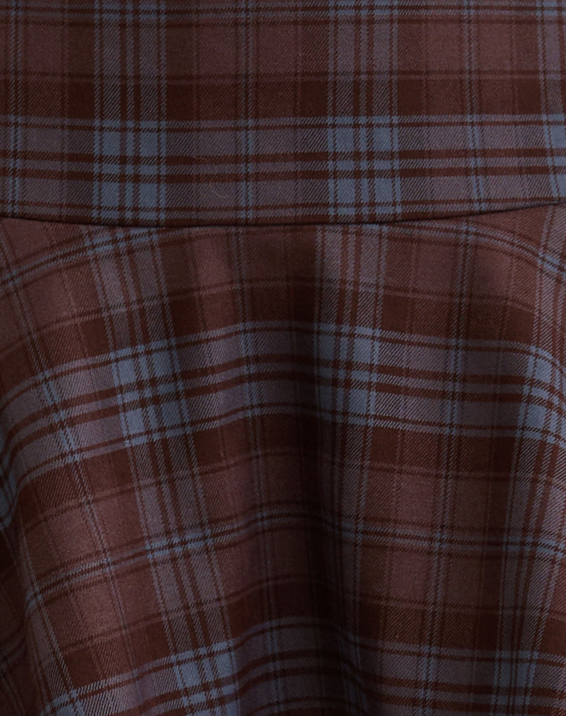 Image of Sakta Peplum Skirt in Burgundy and Blue Check