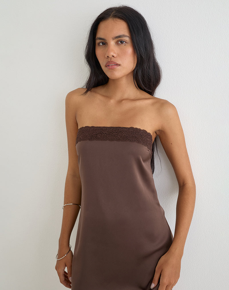 Image of Sakya Bandeau Mini Dress in Satin Brown