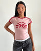 Image of Salda Tee in Pink Lady with Adrenaline Red Binding and '98' Emb