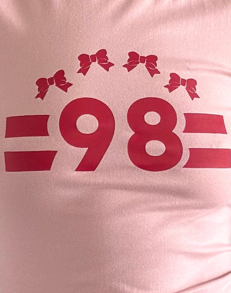 Image of Salda Tee in Pink Lady with Adrenaline Red Binding and '98' Emb