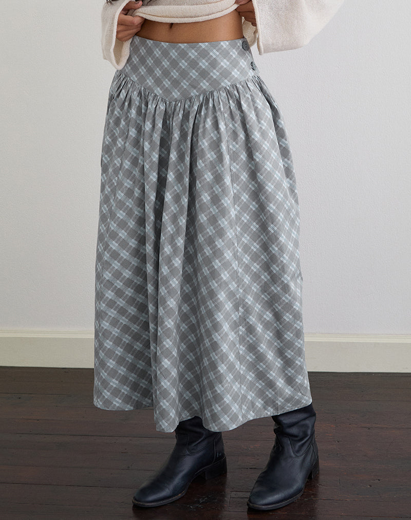 Image of Sanadi Midi Skirt in Poplin Oblique Check Grey