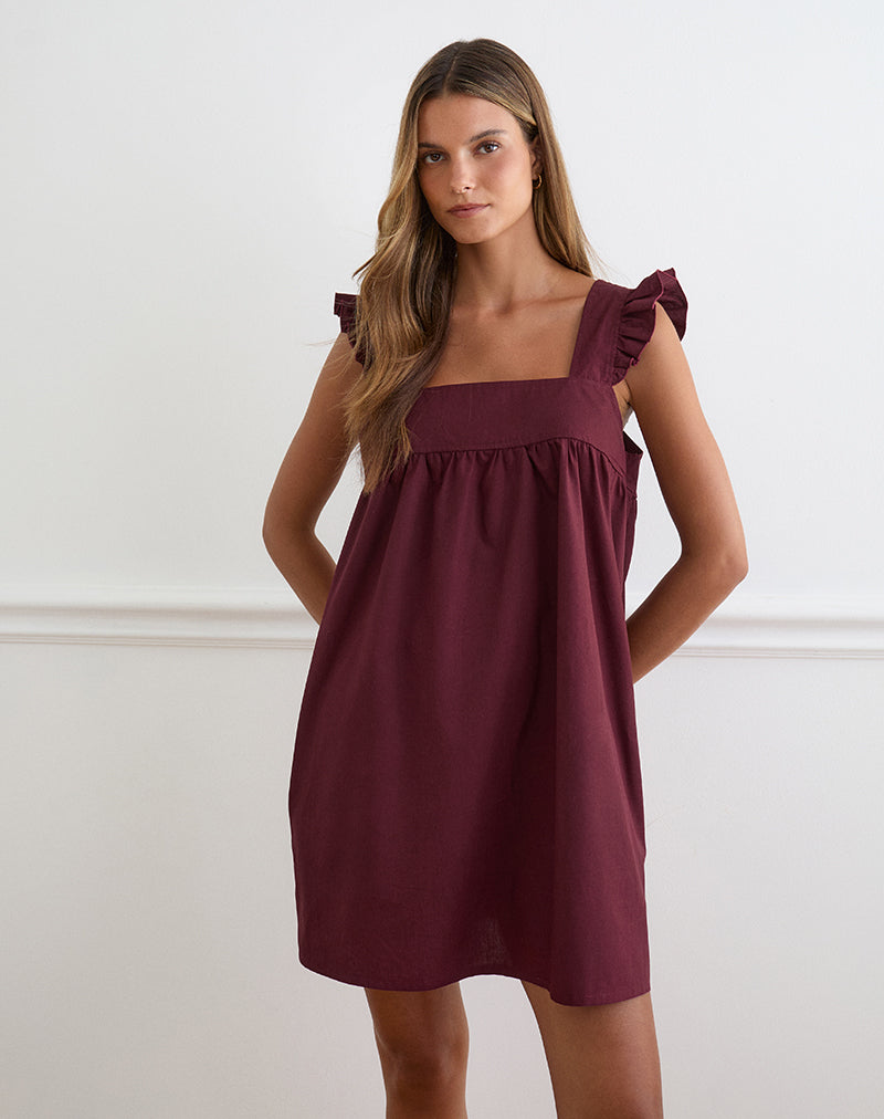 Image of Sanaly Mini Dress in Poplin Maroon