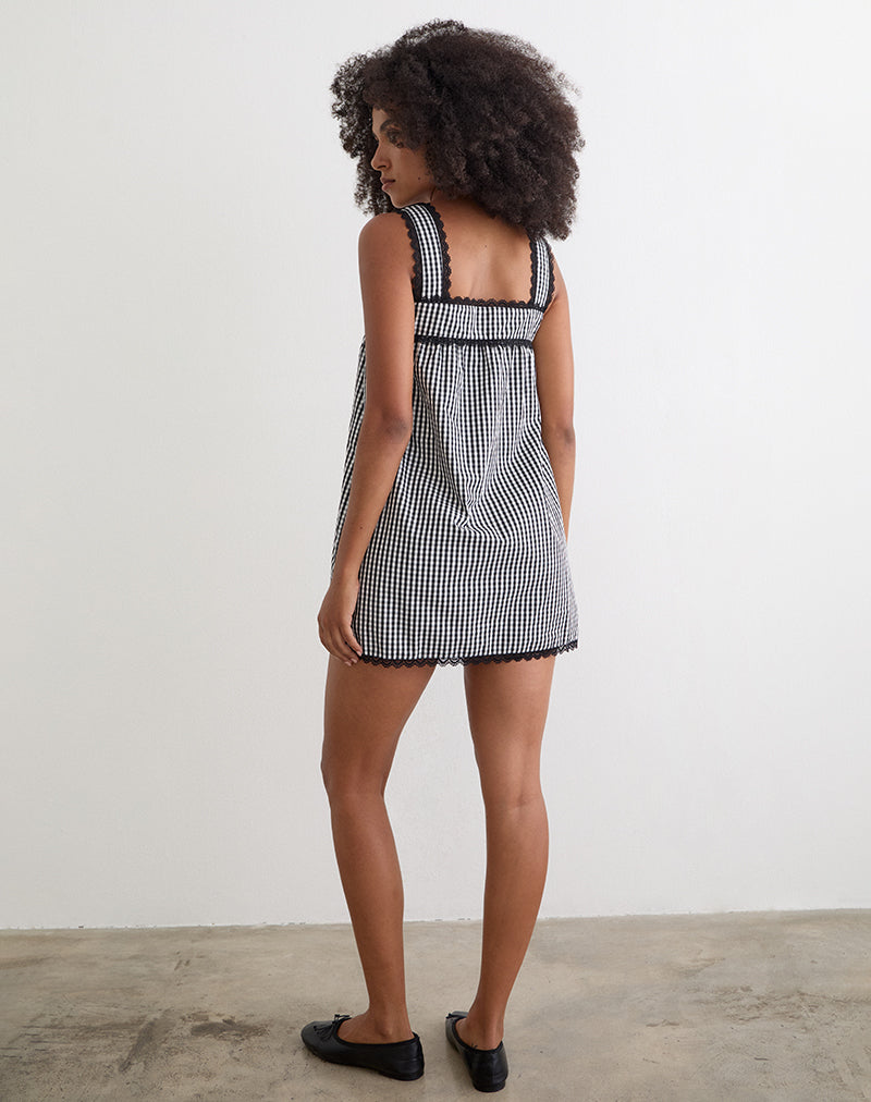 Image of Sandat Smock Mini Dress in Mini Gingham Grey