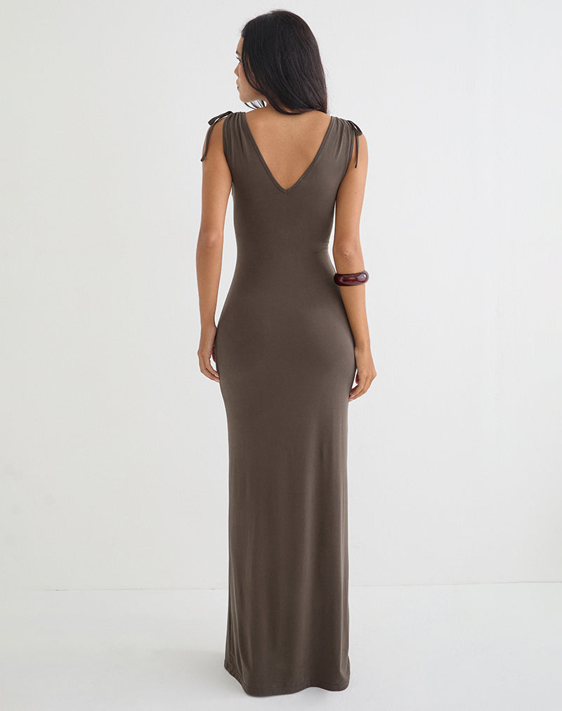 Image of Sanyu Plunge Maxi Dress in Cupro Dark Brown