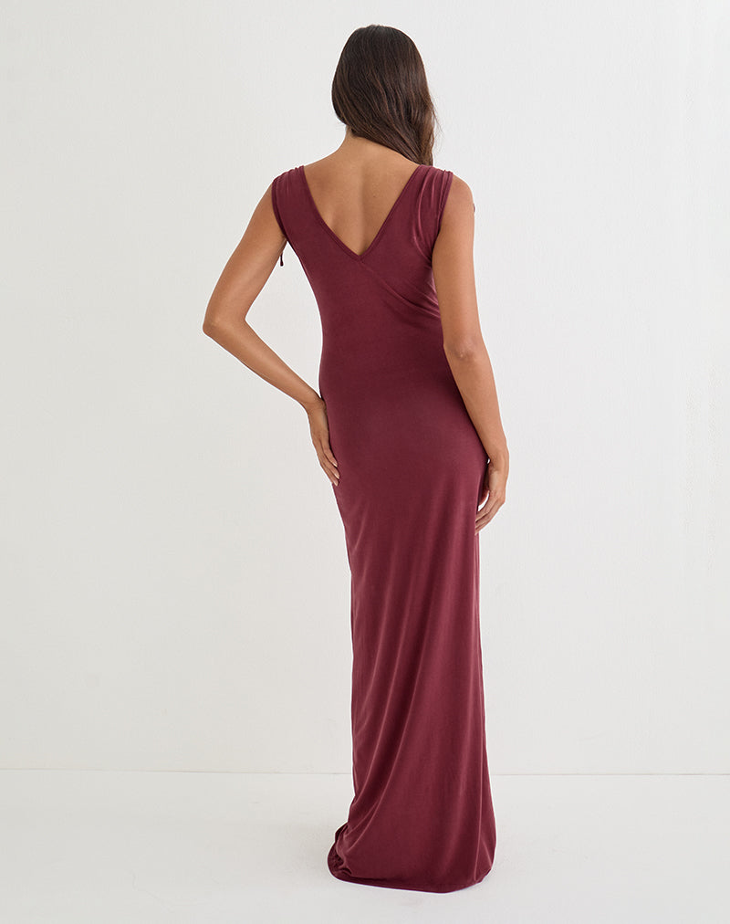 Image of Sanyu Plunge Maxi Dress in Cupro Burgundy