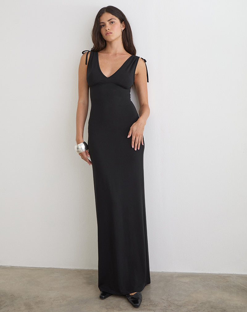 Image of Sanyu Plunge Maxi Dress in Cupro Black