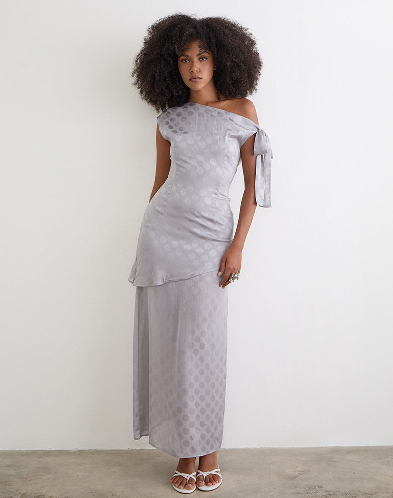 Image of Sardian Maxi Dress in Chiffon Monochrome Silver Grey Polka
