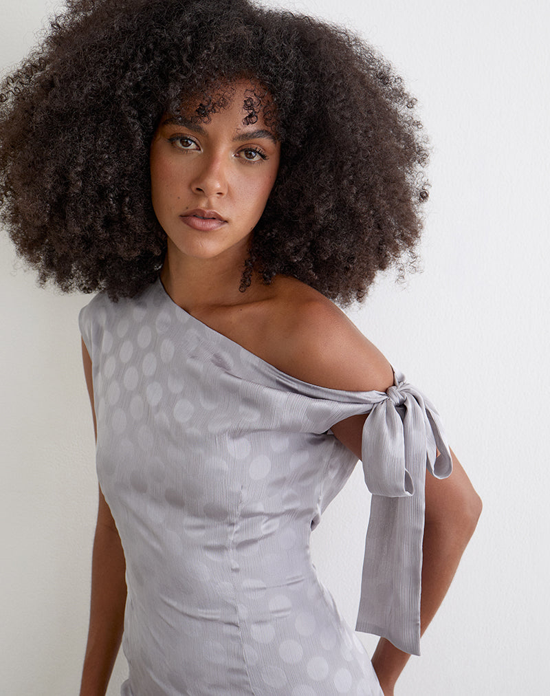 Image of Sardian Maxi Dress in Chiffon Monochrome Silver Grey Polka