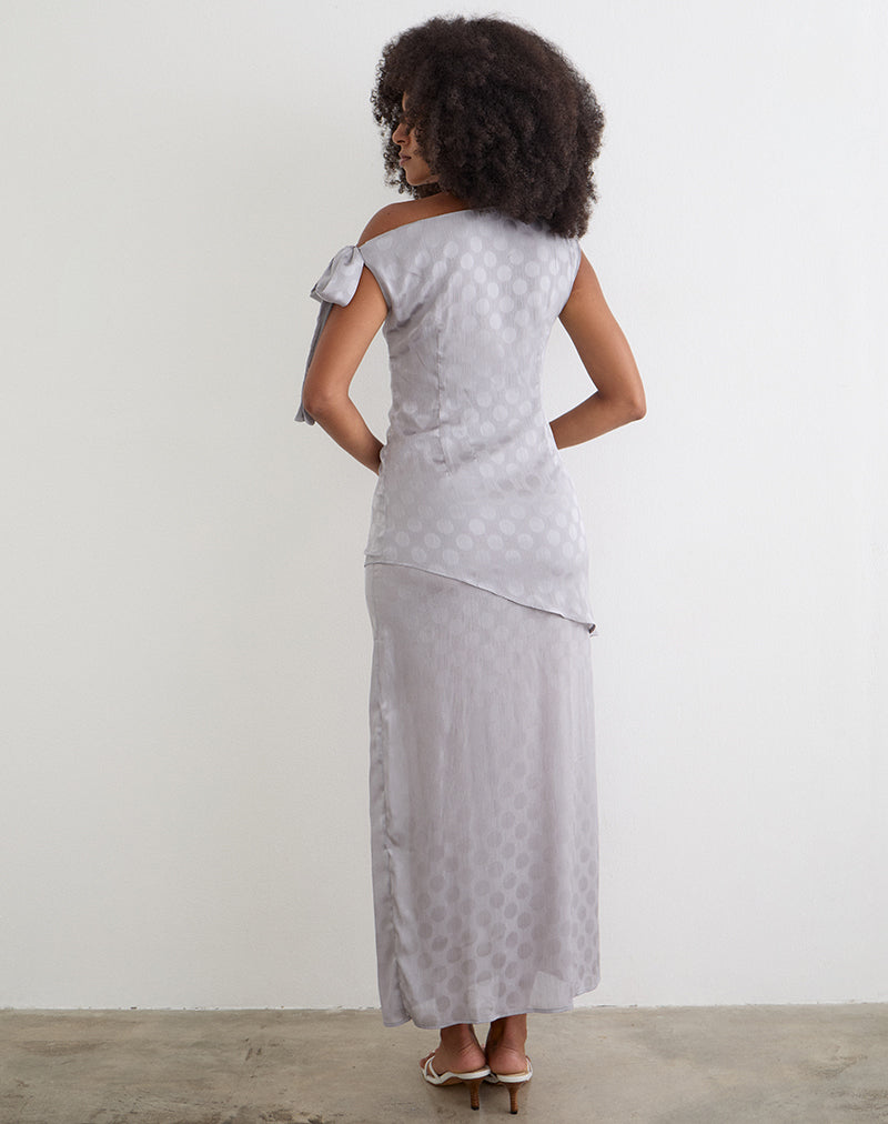 Image of Sardian Maxi Dress in Chiffon Monochrome Silver Grey Polka