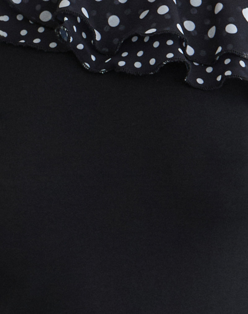 Image of Sariya Long Sleeve Top in Cupro Black with Tiny Polka Ruffles