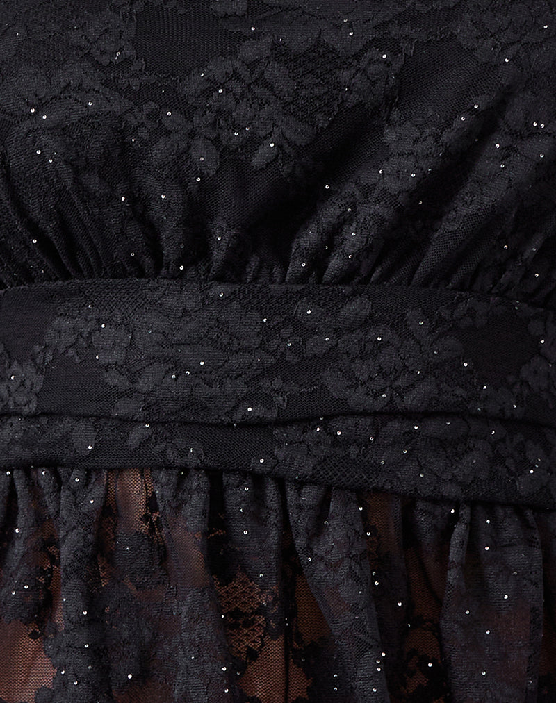 Image of Sayong One Shoulder Top in Floral Lace Black