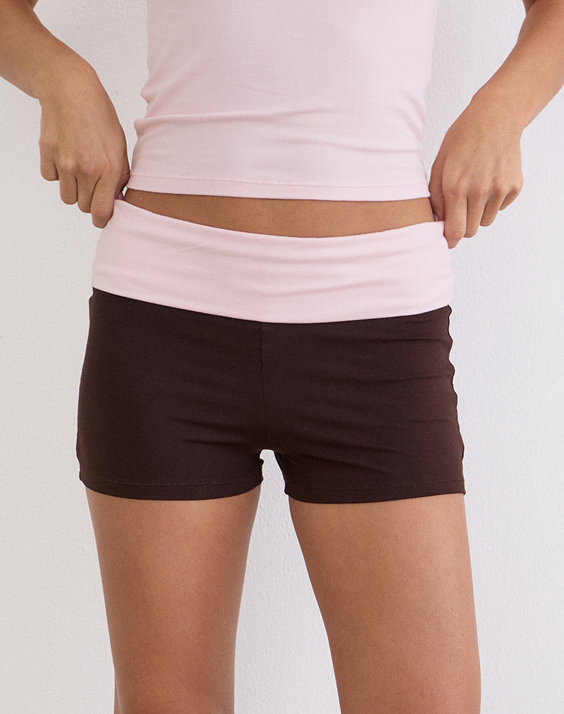 Image of Sea Foldover Short in Bitter Chocolate and Light Pink