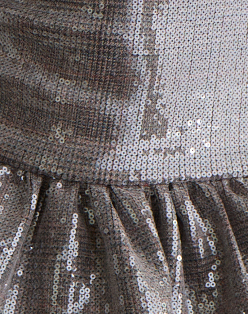 Image of Seada Peplum Top in Sequin Check Brown