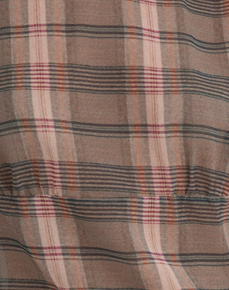 Image of Sekala Top in Brown and Pink Blurry Check