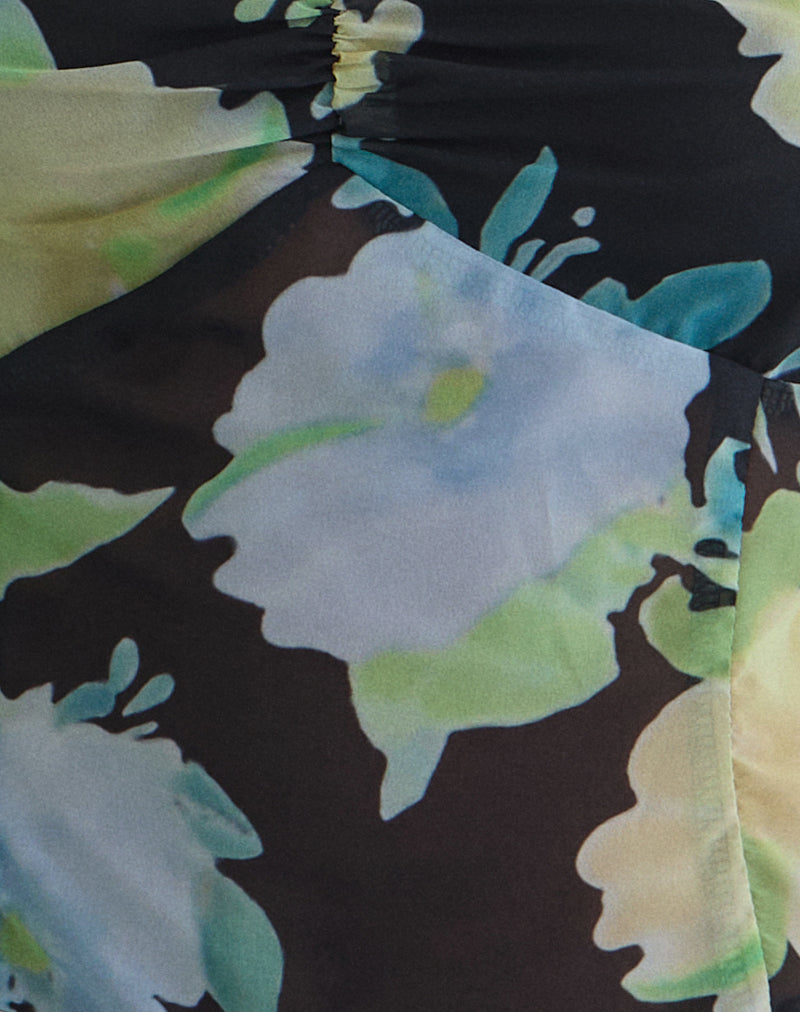 Image of Selita Top in Black Chiffon with Crystal Flower Print
