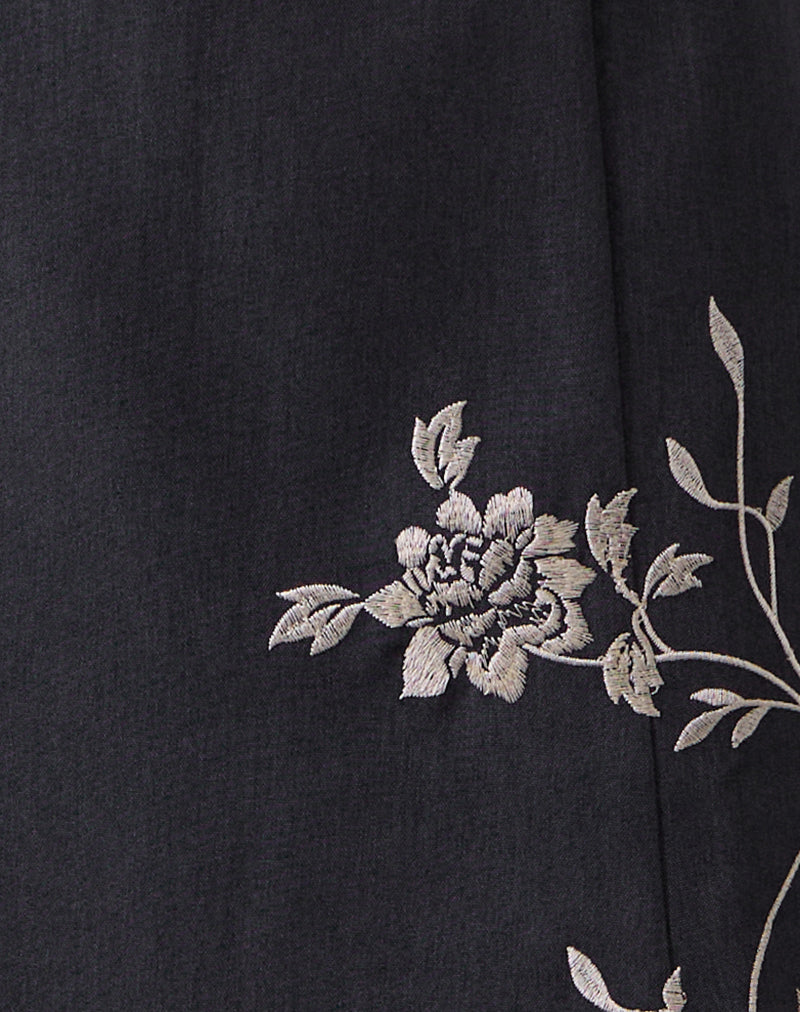 Image of Sepzhi Midi Skirt in Vine Flower Embroidered Dark Charcoal