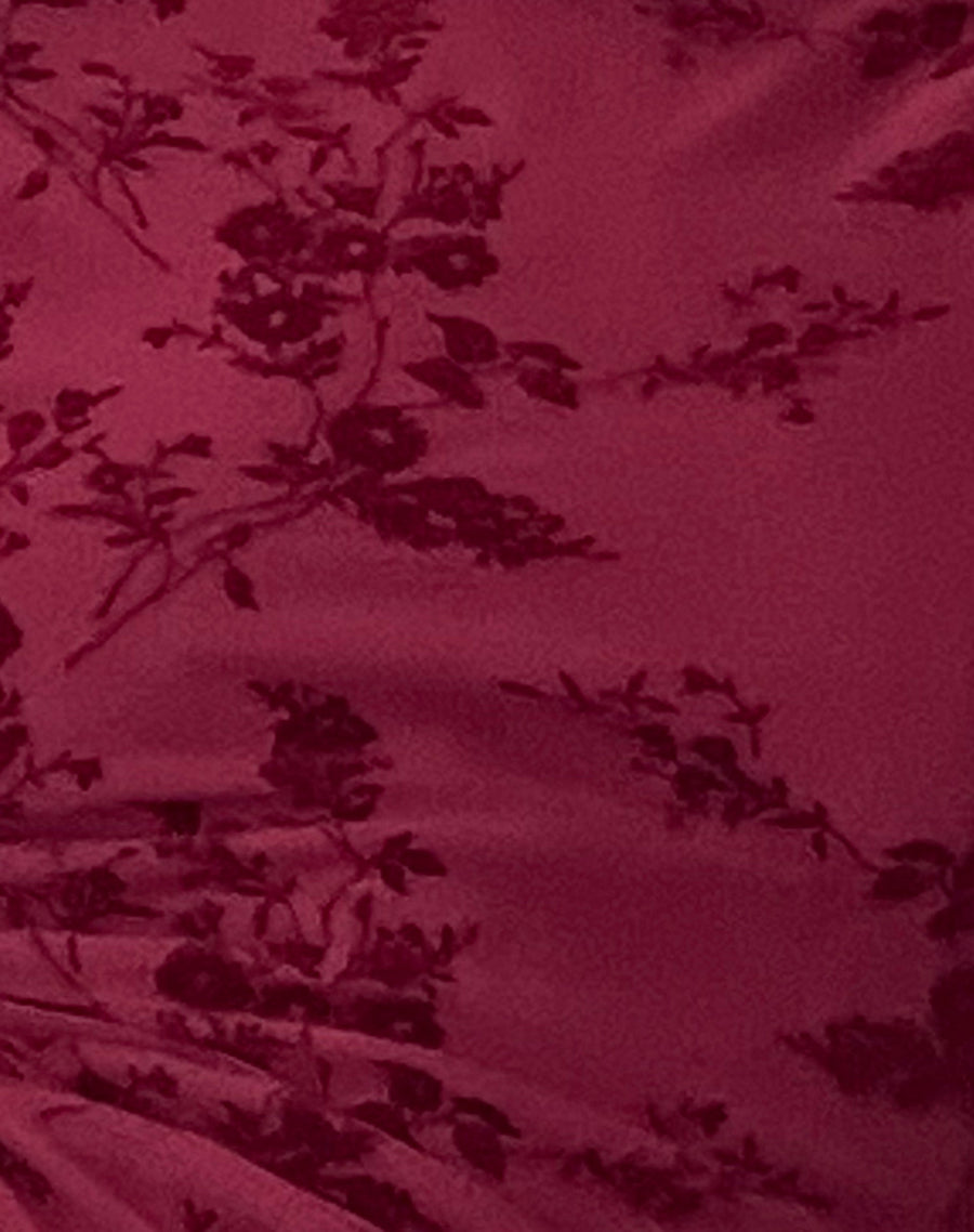 Image of Sevila Long Sleeve Mini Dress in Flocked Botanical Flower Maroon