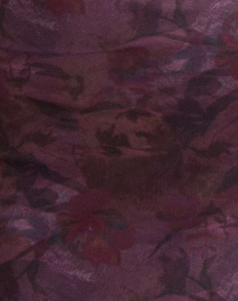 Image of Sevila Long Sleeve Mini Dress in Mesh Blurry Floral Burgundy