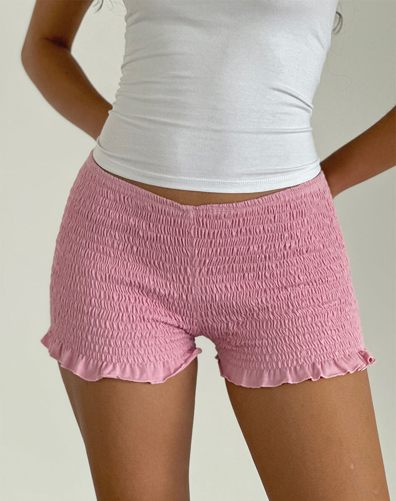 Image of Ritala Shirred Micro Shorts in Flamingo Pink