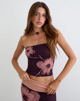 Image of Shali Bandeau Top in Burgundy with Flower Silhouette