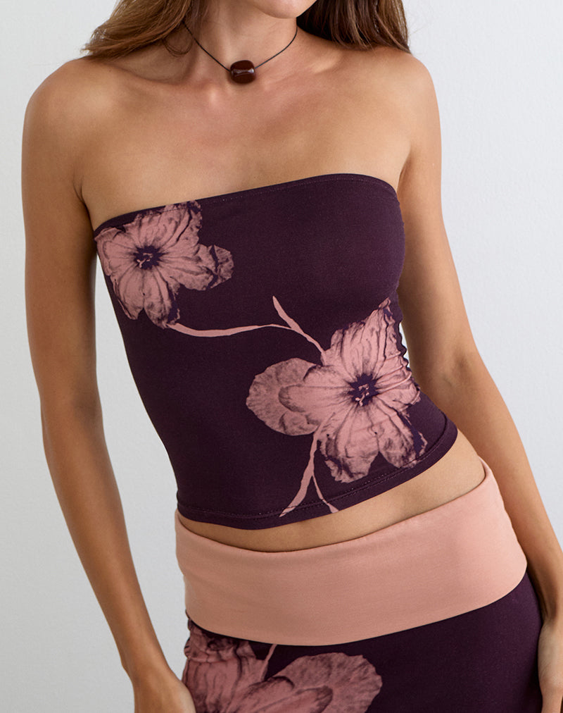 Image of Shali Bandeau Top in Burgundy with Flower Silhouette