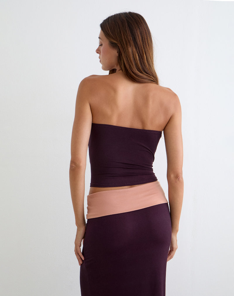 Image of Shali Bandeau Top in Burgundy with Flower Silhouette